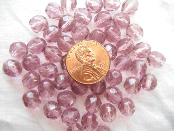 Lot of 25 8mm light amethyst faceted, round, firepolished glass beads, C8425 - Glorious Glass Beads