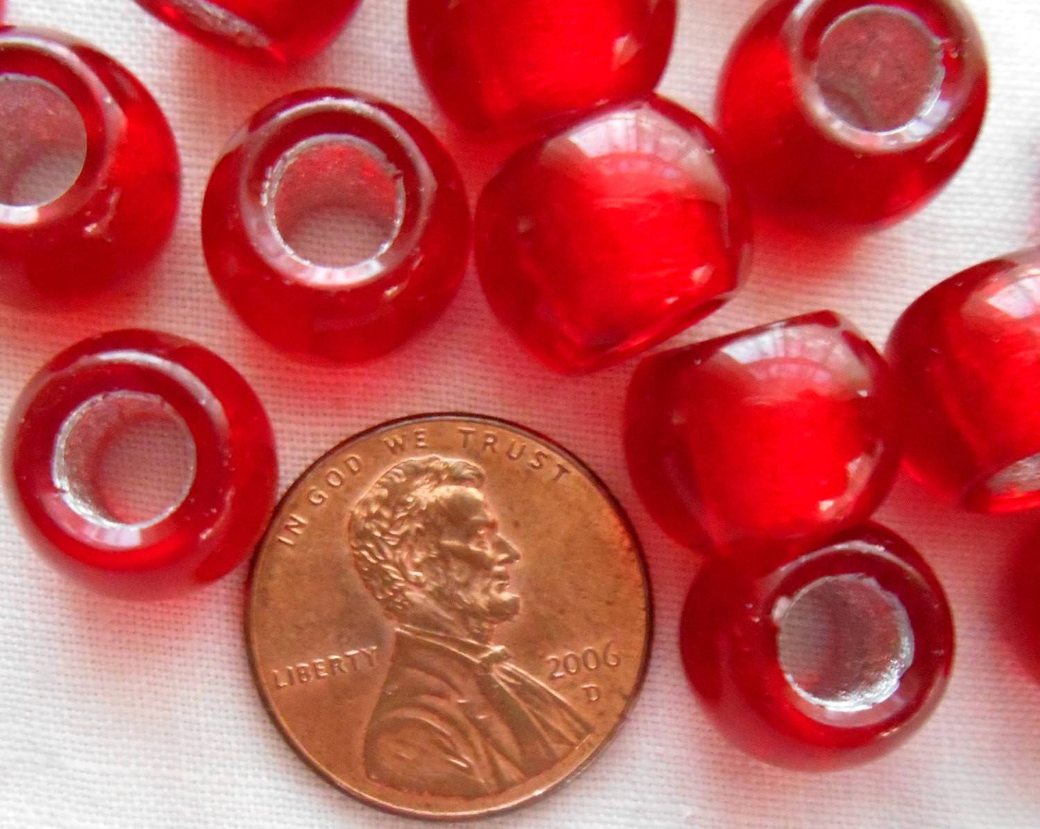 40 12mm Round Beads Red and Silver