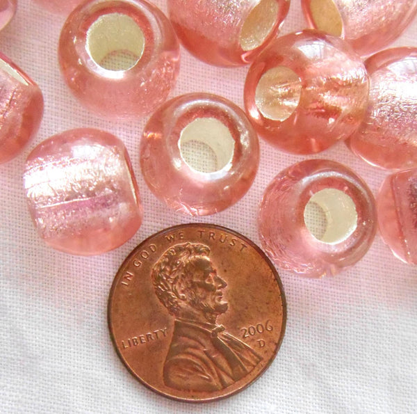 Six large 12mm Pink Silver Lined glass round beads, big 4.5mm holes, C4801 - Glorious Glass Beads