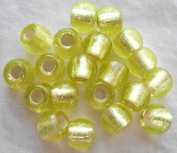 Six round 12mm Yellow Green Jonquil silver lined glass beads, big 4.5mm holes, C2501 - Glorious Glass Beads