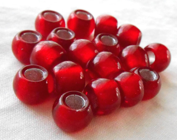 Six Large 12mm Ruby Red Silver Lined glass round big 4.5mm hole beads,  C4801 - Glorious Glass Beads