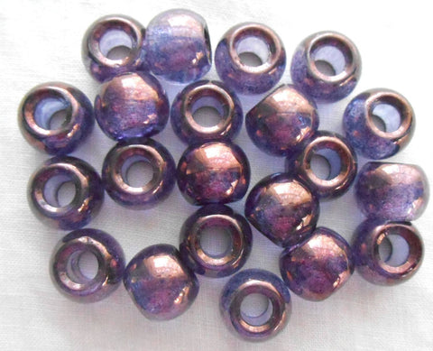 Six round 12mm Lumi Amethyst iridescent large glass beads, big 4.5mm holes, C1506 - Glorious Glass Beads