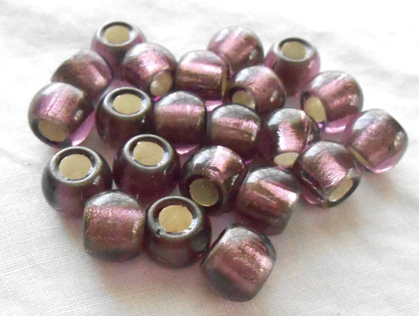 Six Large round 12mm Light Amethyst, silver Lined glass big hole beads, 4.5mm holes, C8406 - Glorious Glass Beads