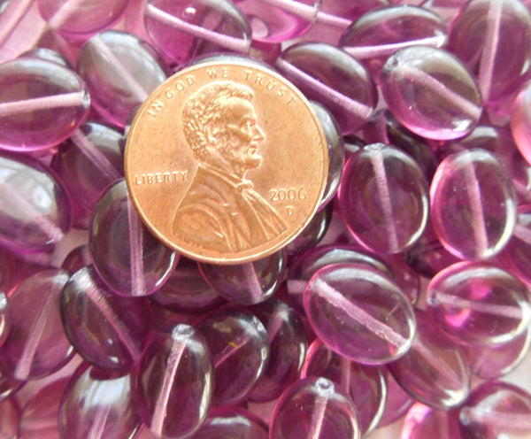 Lot of 25 Amethyst, flat oval Czech pressed Glass Pearl beads, 12mm x 9mm,  C1325 - Glorious Glass Beads