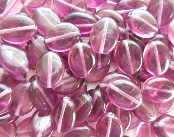 Lot of 25 Amethyst, flat oval Czech pressed Glass Pearl beads, 12mm x 9mm,  C1325 - Glorious Glass Beads