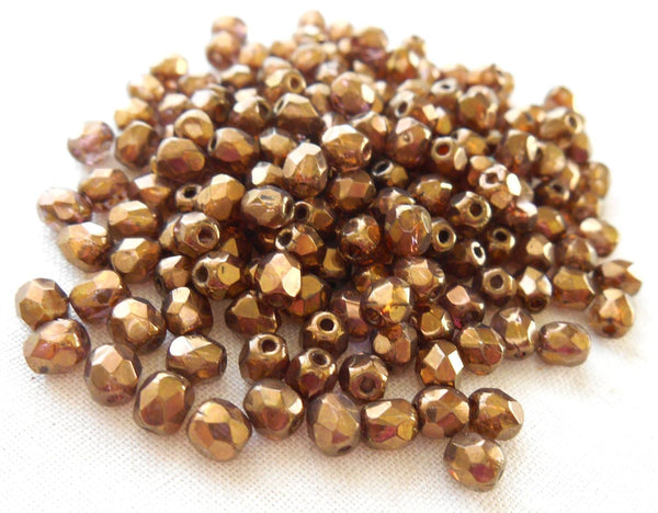 Fifty 4mm Czech glass Lumi Brown Baroque firepolished faceted round beads, C1550 - Glorious Glass Beads