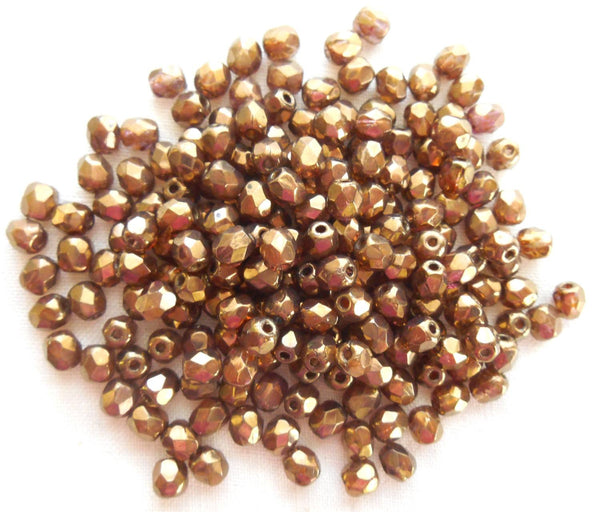 Fifty 4mm Czech glass Lumi Brown Baroque firepolished faceted round beads, C1550 - Glorious Glass Beads