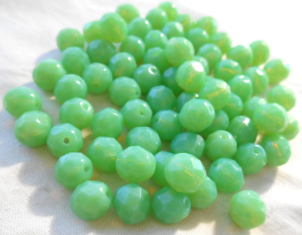 Lot of 25 8mm Jade Green Opal, opaque faceted round firepolished glass beads, C7825 - Glorious Glass Beads