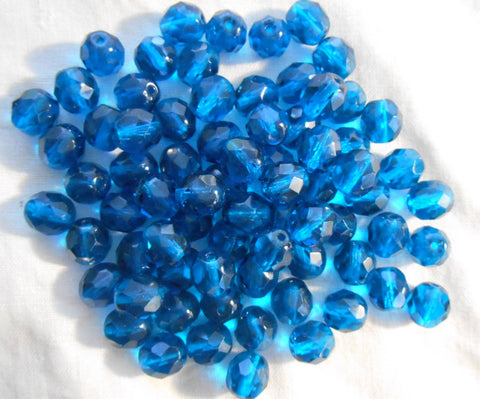 Lot of 25 8mm Capri Blue faceted round firepolished glass beads, C4625 - Glorious Glass Beads