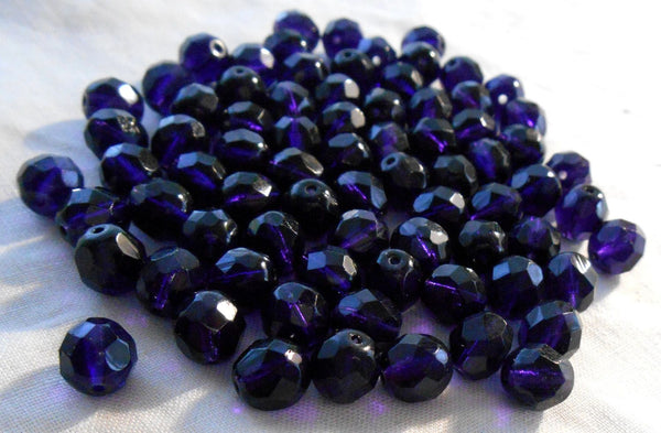 Lot of 25 8mm Deep violet, tanzanite faceted round firepolished glass beads, C0625 - Glorious Glass Beads