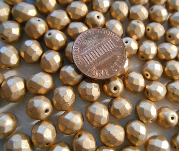 Lot of 25 8mm Gold matte metallic, faceted round firepolished glass beads, C2725 - Glorious Glass Beads