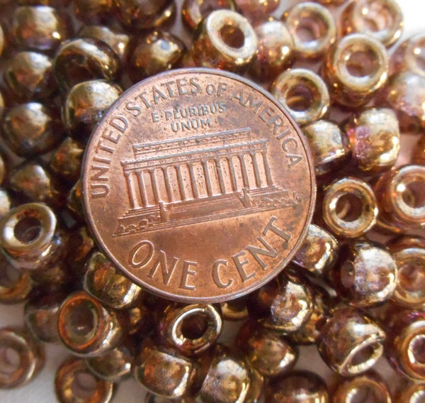 Fifty 6mm Czech Lumi Brown glass pony roller beads, large hole crow beads, C2550 - Glorious Glass Beads