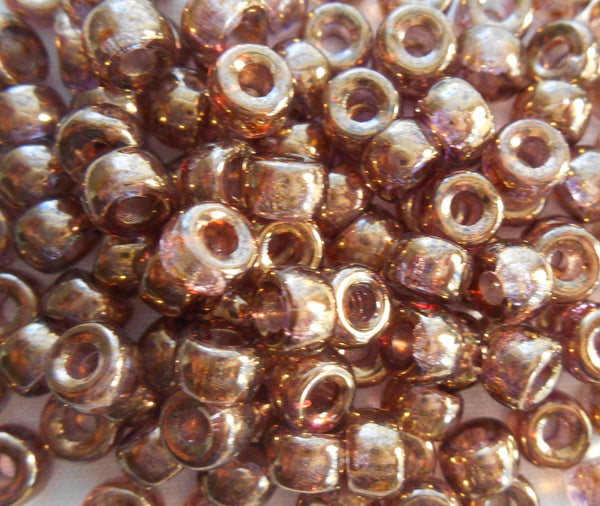 Fifty 6mm Czech Lumi Brown glass pony roller beads, large hole crow beads, C2550 - Glorious Glass Beads
