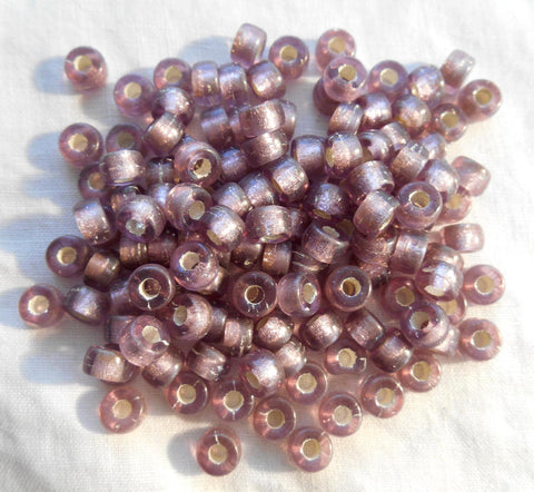 Fifty 6mm Light Amethyst, Silver Lined glass pony roller beads, large hole crow beads, C1350 - Glorious Glass Beads