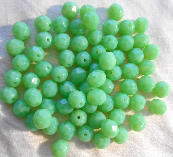 Lot of 25 8mm Jade Green Opal, opaque faceted round firepolished glass beads, C7825