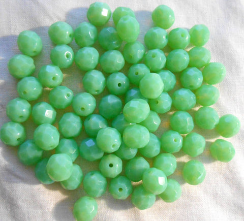 Lot of 25 8mm Jade Green Opal, opaque faceted round firepolished glass beads, C7825 - Glorious Glass Beads