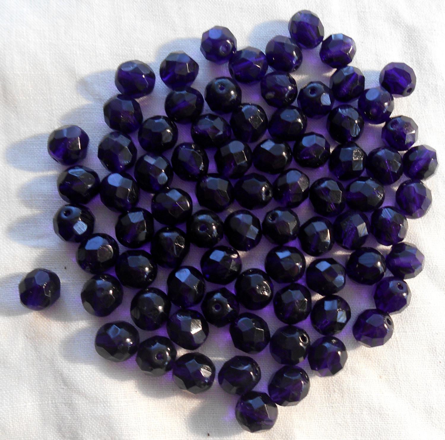 Lot of 25 8mm Deep violet, tanzanite faceted round firepolished glass beads, C0625 - Glorious Glass Beads