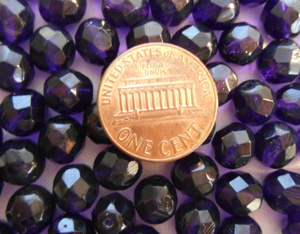 Lot of 25 8mm Deep violet, tanzanite faceted round firepolished glass beads, C0625 - Glorious Glass Beads