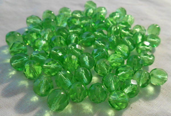 Lot of 25 8mm Mint Green, faceted round firepolished glass beads, C8425 - Glorious Glass Beads