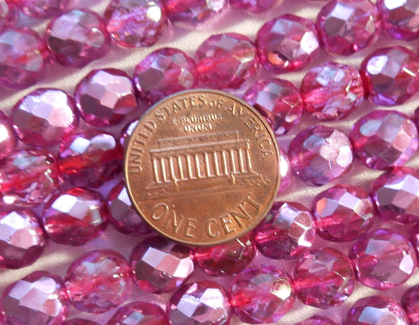 Lot of 25 8mm Pink Rose metallic Ice, faceted round firepolished glass beads, C0825 - Glorious Glass Beads
