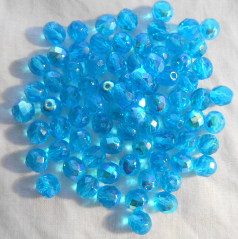 Lot of 25 8mm Aqua AB beads, faceted round firepolished glass beads, C2625 - Glorious Glass Beads