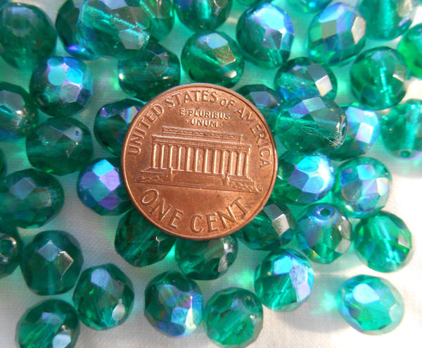 Lot of 25 8mm Teal AB faceted round firepolished glass beads, C5625 - Glorious Glass Beads