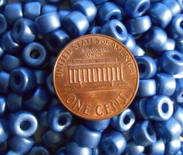 Fifty 6mm Czech glass Matte Metallic Periwinkle Blue pony roller beads, large hole crow beads, C6450 - Glorious Glass Beads