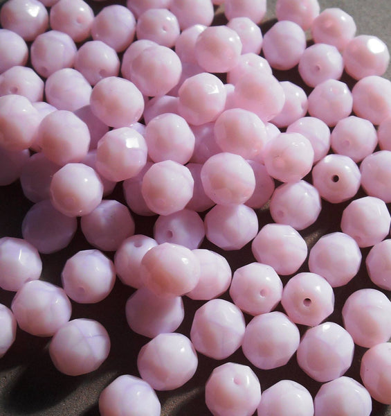 Lot of 25 8mm Opaque Rose Alabaster, faceted round firepolished glass beads, C00125 - Glorious Glass Beads