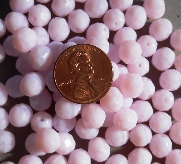 Lot of 25 8mm Opaque Rose Alabaster, faceted round firepolished glass beads, C00125 - Glorious Glass Beads