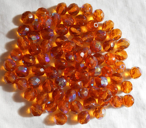 Lot of 25 8mm Topaz, Amber AB, faceted round firepolished glass beads, C5625