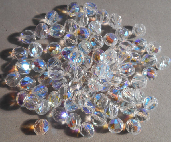 Lot of 25 8mm Crystal AB, faceted round firepolished glass beads, C0066