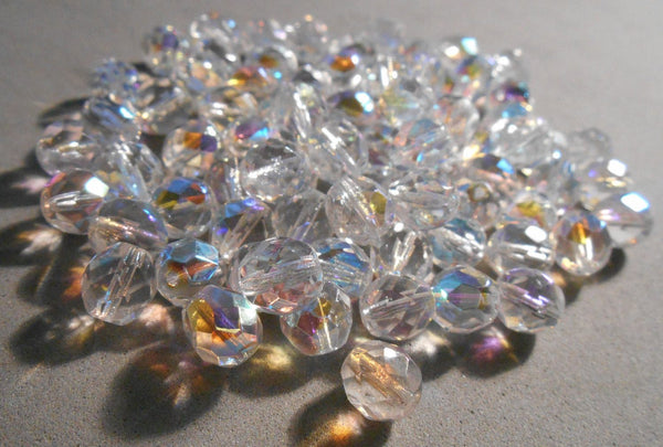 Lot of 25 8mm Crystal AB, faceted round firepolished glass beads, C4625 - Glorious Glass Beads