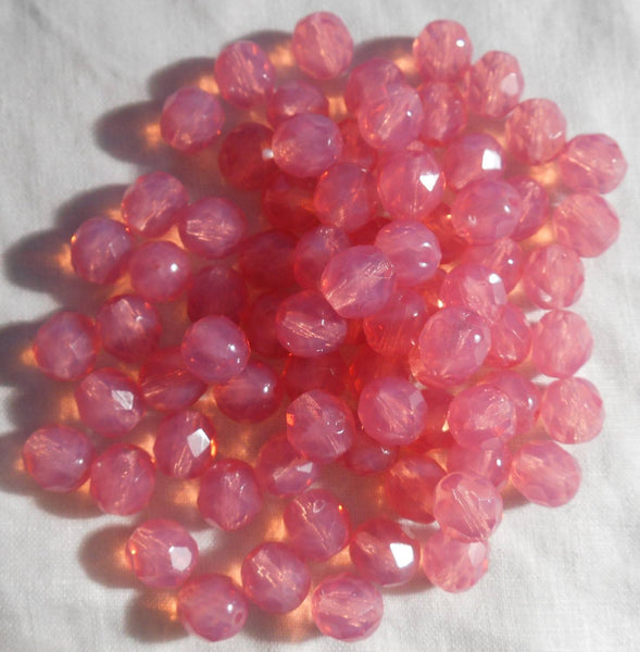 Lot of 25 8mm Czech Milky Rose Opal, round faceted firepolished glass beads, C00125