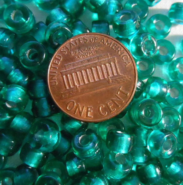 Fifty 6mm Czech Teal, Silver Lined glass pony roller beads, large hole crow beads, C6450 - Glorious Glass Beads