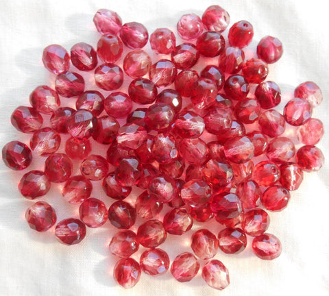 Lot of 25 8mm French Fuchsia round faceted firepolished glass beads, C00125 - Glorious Glass Beads