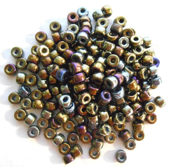 Fifty 6mm Czech Brown Iris glass pony roller beads, large hole crow beads, C7450 - Glorious Glass Beads