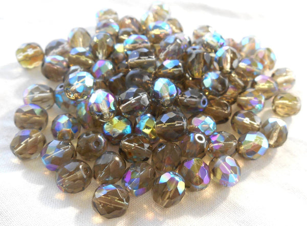Lot of 25 8mm Black Diamond AB, faceted round firepolished glass beads, C8725 - Glorious Glass Beads
