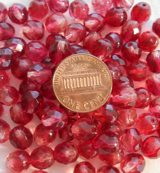Lot of 25 8mm French Fuchsia round faceted firepolished glass beads, C00125 - Glorious Glass Beads
