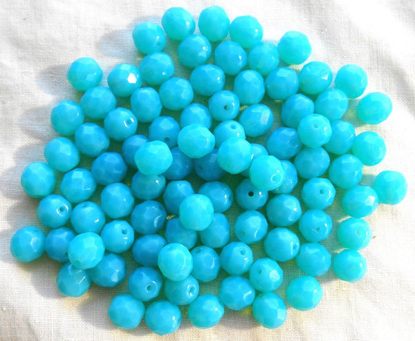 Lot of 25 8mm Czech Caribbean Milky Blue Opaque Opal round faceted firepolished glass beads, C7825