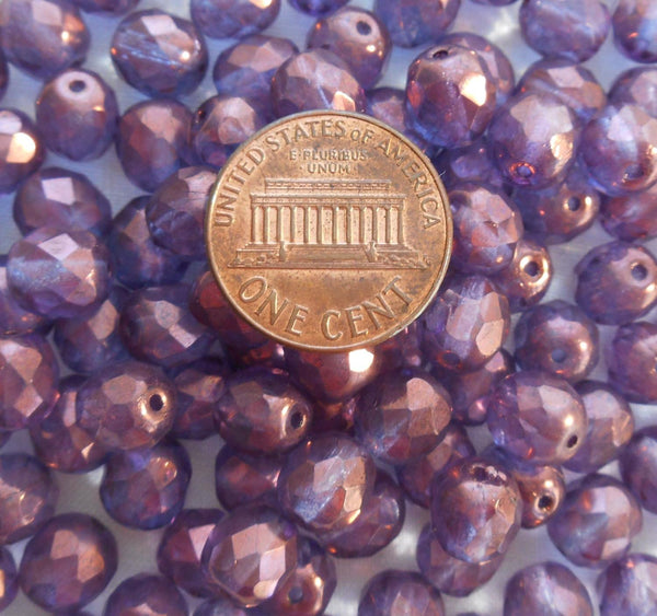 Lot of 25 8mm Lumi Amethyst beads, faceted, round, firepolished glass beads, C8525 - Glorious Glass Beads