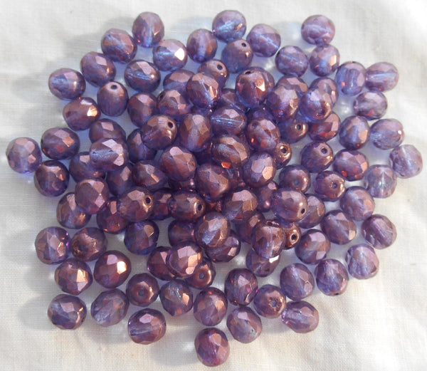 Lot of 25 8mm Lumi Amethyst beads, faceted, round, firepolished glass beads, C8525