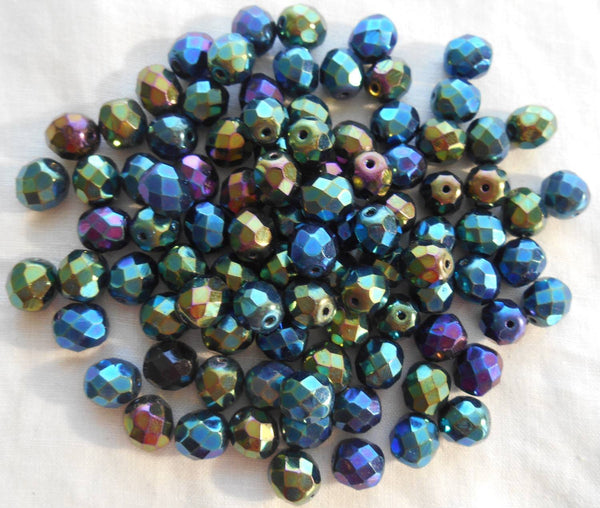 Lot of 25 8mm Green Iris, faceted, round, firepolished glass beads, C2525