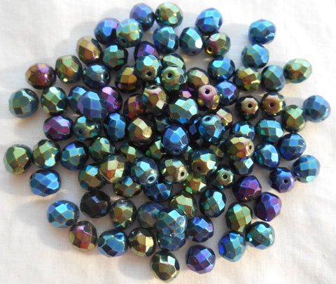 Lot of 25 8mm Green Iris, faceted, round, firepolished glass beads, C2525 - Glorious Glass Beads