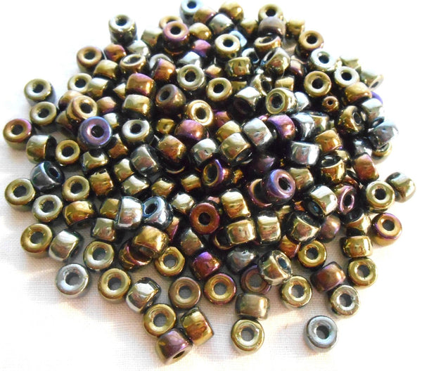 Fifty 6mm Czech Brown Iris glass pony roller beads, large hole crow beads, C7450