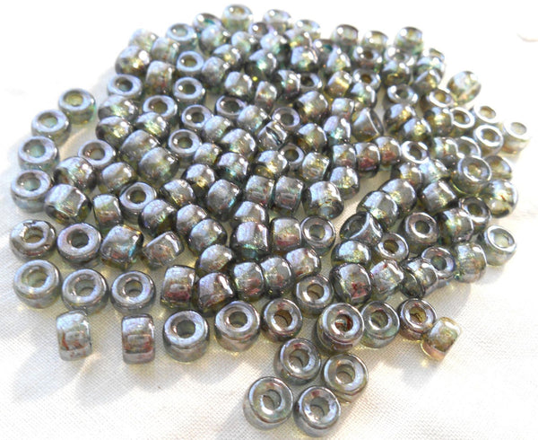 Fifty 6mm Czech Lumi Green glass pony roller beads, large hole crow beads, C7450 - Glorious Glass Beads
