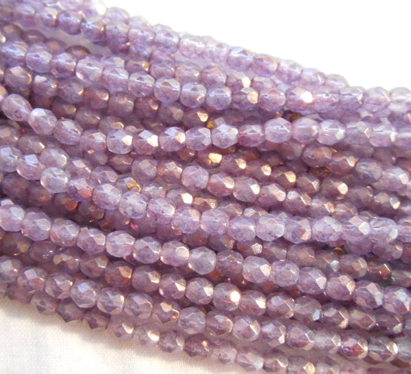 Fifty 4mm Czech glass Luster Translucent Stone Pink firepolished faceted round beads, C5550 - Glorious Glass Beads