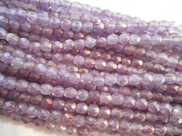 Fifty 4mm Czech glass Luster Translucent Stone Pink firepolished faceted round beads, C5550 - Glorious Glass Beads