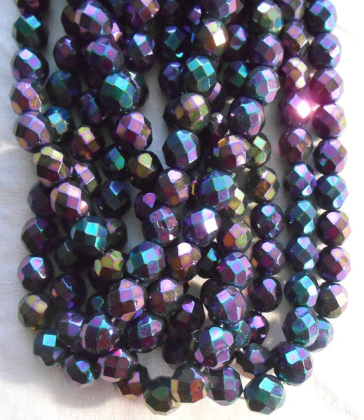 Lot of 25 8mm Purple Iris, faceted, round, fire polished glass beads, C0055