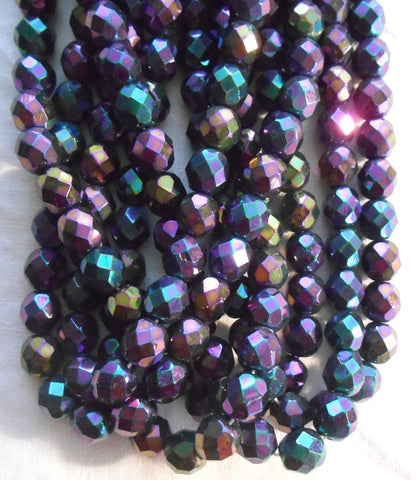 Lot of 25 8mm Purple Iris, faceted, round, firepolished glass beads, C2525 - Glorious Glass Beads