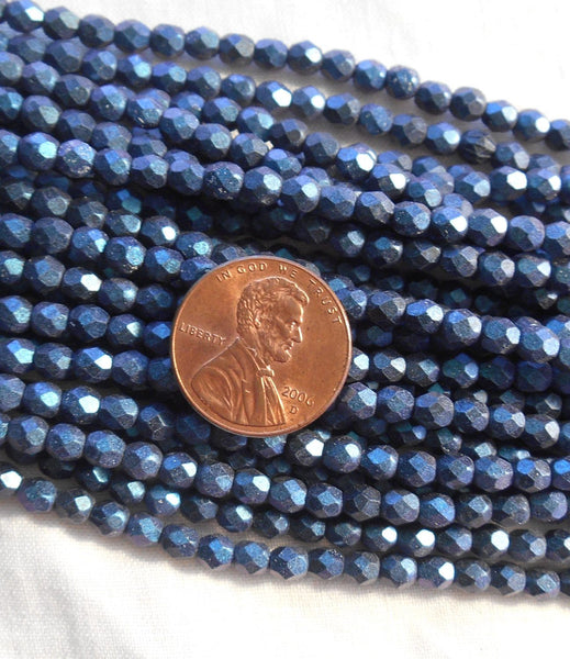 Fifty 4mm Polychrome Indigo Czech glass firepolished, faceted round beads, C6750 - Glorious Glass Beads